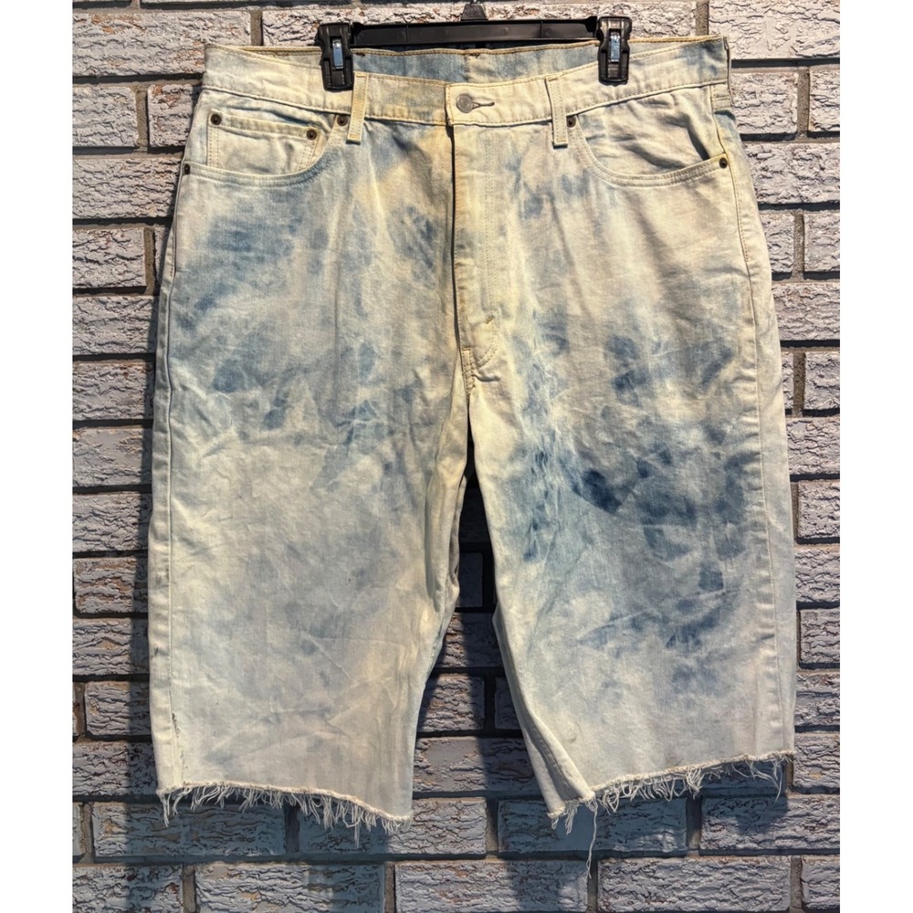 Levis 550 Relaxed Fit Acid Wash Tie Dye Dirty Denim Shorts Raw Hem Sz W40 L36